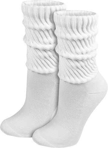 Winterlace 90% Cotton Crew Slouch Socks 2-Pairs Scrunchy Ribbed Soft Retro Womens Boot Calf Sock in Saudi Arabia