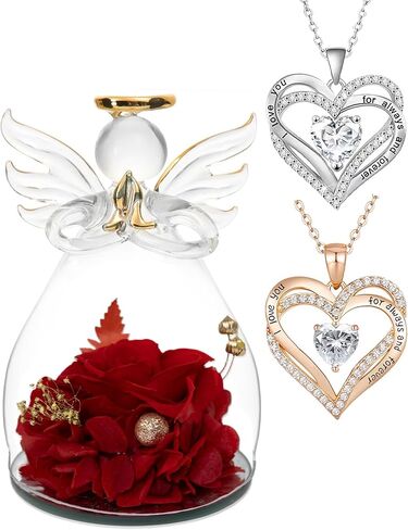 Birthday Gifts for Women, Preserved Long-Lasting Real Flowers Rose Gifts in Glass Angel Figurines, Angel Rose Gift for Mom,Anniversary Wedding Christmas, Thanksgiving Day Gift for Her (White) in Saudi Arabia