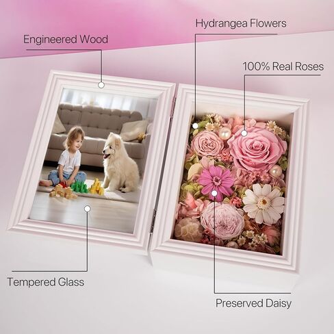 الزهور المحفوظة لـ Joyflower مع إطار صورة 5 × 7 ، إطار صور الورود الأبدية الحقيقية ، وردة محفوظة إلى الأبد هدية مائية ديزي للزوجة ، صديقة ، أمي ، الجدة في عيد ميلاد عيد الأم in Kuwait