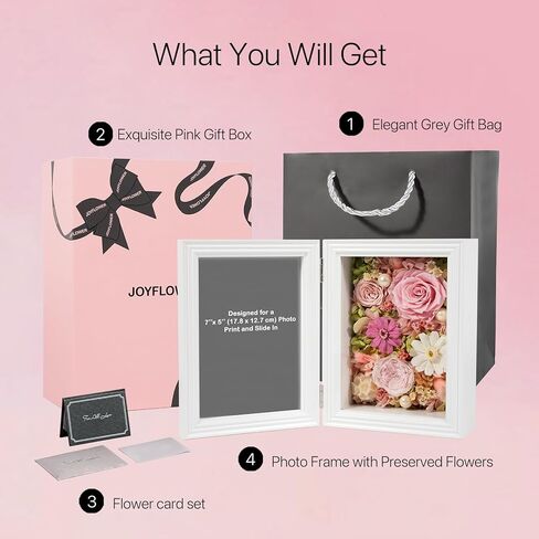 الزهور المحفوظة لـ Joyflower مع إطار صورة 5 × 7 ، إطار صور الورود الأبدية الحقيقية ، وردة محفوظة إلى الأبد هدية مائية ديزي للزوجة ، صديقة ، أمي ، الجدة في عيد ميلاد عيد الأم in Kuwait