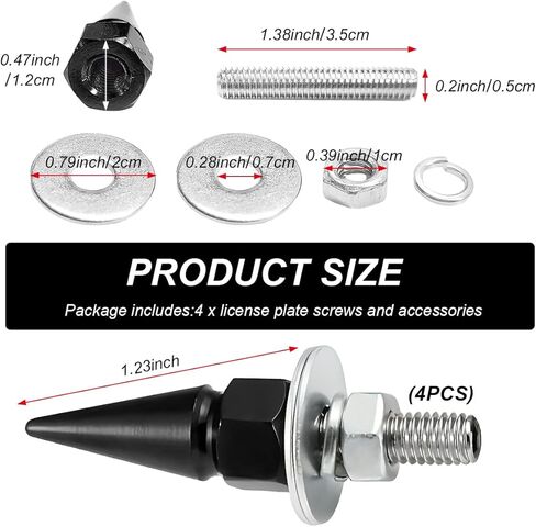 4 PCS Spikes License Plate Screws for Car, Anti Theft Spike Shape Aluminum Car Plate Frame Fastenings Bolt, Cool Licence Plate Screw Set for Car Truck Motorcycle, Car Accessories (Black) in Kuwait