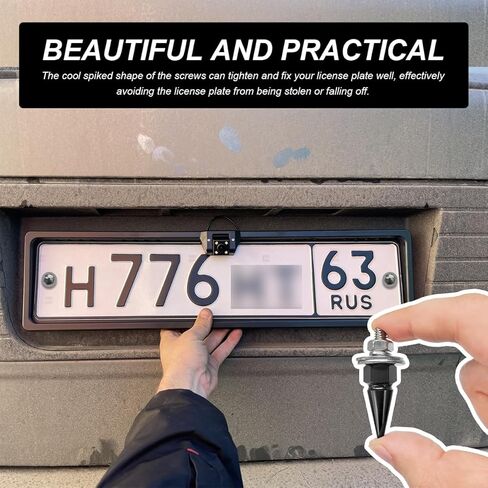 4 PCS Spikes License Plate Screws for Car, Anti Theft Spike Shape Aluminum Car Plate Frame Fastenings Bolt, Cool Licence Plate Screw Set for Car Truck Motorcycle, Car Accessories (Black) in Kuwait