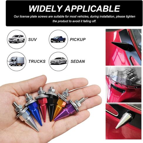 4 PCS Spikes License Plate Screws for Car, Anti Theft Spike Shape Aluminum Car Plate Frame Fastenings Bolt, Cool Licence Plate Screw Set for Car Truck Motorcycle, Car Accessories (Black) in Kuwait
