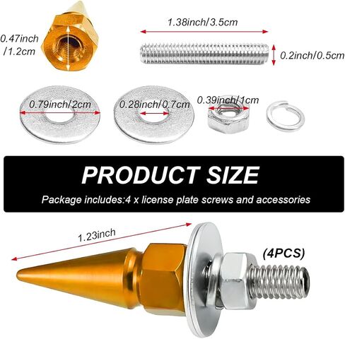 4 PCS Spikes License Plate Screws for Car, Anti Theft Spike Shape Aluminum Car Plate Frame Fastenings Bolt, Cool Licence Plate Screw Set for Car Truck Motorcycle, Car Accessories (Black) in Saudi Arabia