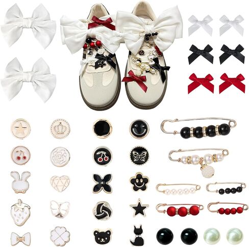 38 Pcs Shoe Charms for Sneakers Satin Bow Sneaker Charm for Shoe Lace with Bows/Jewelry/Pins/Clips Shoelace DIY Charms Decoration for Women (White) in Saudi Arabia