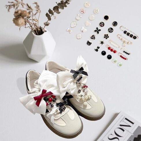 38 Pcs Shoe Charms for Sneakers Satin Bow Sneaker Charm for Shoe Lace with Bows/Jewelry/Pins/Clips Shoelace DIY Charms Decoration for Women (White) in Saudi Arabia