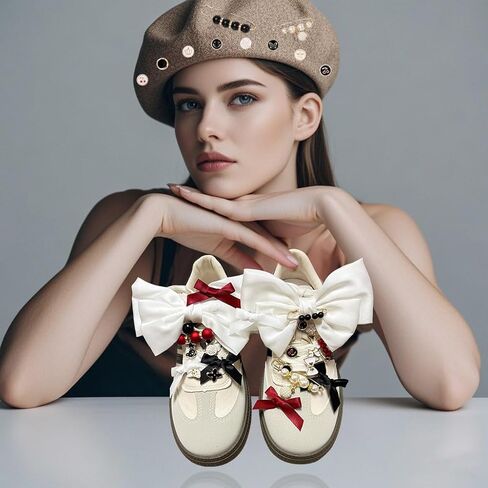38 Pcs Shoe Charms for Sneakers Satin Bow Sneaker Charm for Shoe Lace with Bows/Jewelry/Pins/Clips Shoelace DIY Charms Decoration for Women (White) in Saudi Arabia