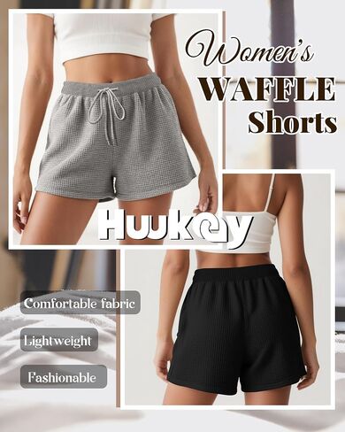 Huukeay 3 Pack Women's Waffle Knit Shorts Drawstring Casual Lounge Pajama Bottoms Comfy Summer Shorts with Pockets in Saudi Arabia