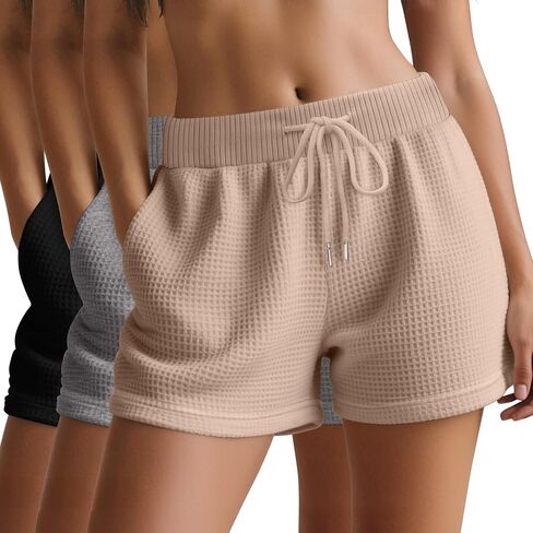 Huukeay 3 Pack Waffle Waffle Shorts Shorts الرباط غير الرسمي في قيعان Pajama السراويل الصيفية المريحة مع جيوب in Saudi Arabia