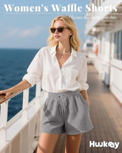 Huukeay 3 Pack Waffle Waffle Shorts Shorts الرباط غير الرسمي في قيعان Pajama السراويل الصيفية المريحة مع جيوب in Saudi Arabia