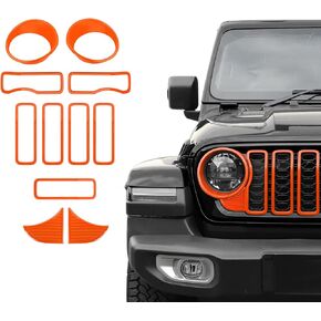 Front Grille Grill Insert+Headlight Turn Light Cover Trim Compatible with 2024-2025+ Jeep Wrangler JL JLU & Gladiator JT Exterior Accessories,Not Fit for JL Sport & Sports(White) in Kuwait
