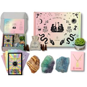 ESOTHERIC Birthday Gifts for Women- Zodiac Gifts Box Set with Crystals, Oracle Card Deck, Zodiac and Constellation Necklace, Succulent Candle, Incense Cones, Horoscope and Crystal Guide- Pisces