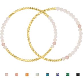 أساور Kainier Gold Beaded للنساء 2Pairs 14K سوار مطلي بالذهب مطلي بتكديس قابلة للتكديس تشويه الأوساط الطبيعية الحجر الطبيعية الهدية
