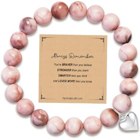 Zerobe Heart-shaped Pendant Natural Stone Bracelet for Women - Faith&Birthday Gifts for Teens Girl, Best Friends, Godmothers, and Secret Sisters