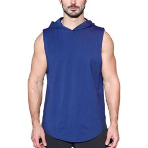 Men's Sleeveless Hooded Tank Tops Athletic Training Bodybuilding Hoodie Shirts Cotton Gym Cut Off Muscle T-Shirt