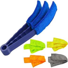 Car Vent Cleaner Duster Brush, Blinds Cleaning Tools with 5 Microfiber Sleeves for Vehicle Air Conditioner, Multipurpose Automotive Dust Remover Tool, Universal for SUV, Truck, RV