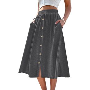 SOFIA'S CHOICE Button Front Skirts for Women Flared Flowy A Line Midi Skirt with Pockets