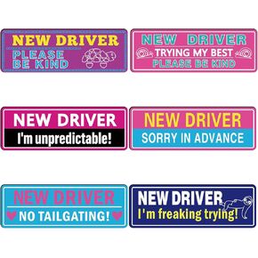 Kingdder 6 Pcs Funny Pink New Driver Magnet for Car Removable Novice and Student Driver Safety Stickers Girly Please Be Kind Reflective Magnet Funny Magnetic Car Sticker for Accessories Bumper