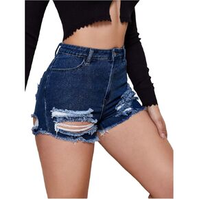 Floerns Women's Raw Hem Y2k Denim Shorts High Waist Straight Leg Ripped Mini Shorts