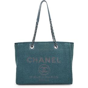 WHAT GOES AROUND COMES AROUND Women's Pre-Loved Chanel Green Boucle Deauville Small Tote