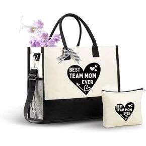 حقائب Team Team Team Mom Gifts Canvas ، هدايا Team Mom للنساء مع إغلاق السوستة العليا وحزام الكتف لعيد الميلاد ، عيد الأم ، عيد الميلاد