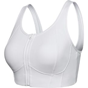 Yvette Womens High Support Sports Bras for Running Front Zipper U Back Design