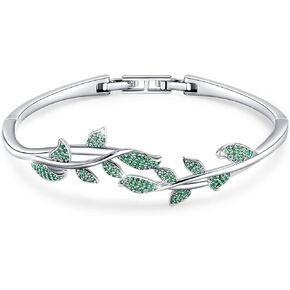 Fasion Jewelry Love Encounter Bangle Bracelets For Women 18K Gold Plating Adjustable Bracelets With Crystal For Wife Girlfriend Or Mothers Idea Gift For Mother's day(green)