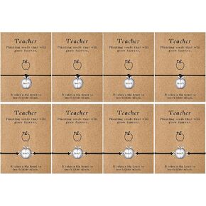 Henoyso 8 Pcs Teacher Appreciation Gift, Graduation Gifts Teacher Bracelets with Blessing Cards Teacher Blessing Bangle Greeting Adjustable Bracelet for Teacher Gift