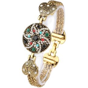 Classic Turkish Jewelry Bangle Gold Plated Heart Colorful Bracelet for Women Lady Gift