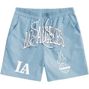 SOLY HUX Men's Drawstring Waist Athletic Shorts Workout Basketball Shorts Summer Printed Track Shorts
