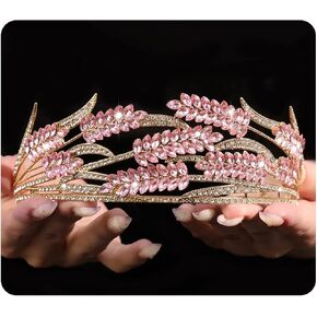 Sparkle Crystal Wheat Queen Crown Tiara for Women Multicolor Rhinestone Wedding Tiara Elegant Princess Crown Headband Bridal Birthday Costume Hair Accessories