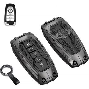 Heavy Duty Key Fob Cover for Ford F150 F250 Explorer Escape Edge, Shockproof Key Case Protector with 3/4/5 Buttons, Anti-Scratch Rubber Keychain (Black)