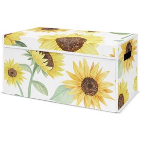 Sweet Jojo Designs Sunflower Boho Floral Girl Small Fabric Toy Bin Storage Box Chest For Baby Nursery or Kids Room - Yellow, Green and White Farmhouse Watercolor Flower