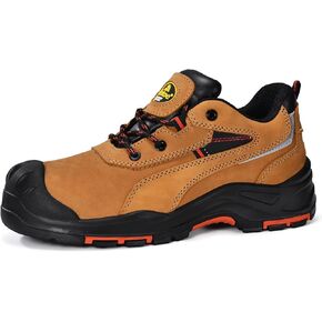 Safety Shoes for Men Composite Toe Shoes Cow Leather Work Shoe Wide Fit（Size 8）