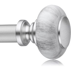 Silver Curtain Rods for Windows 66 to 120 Inches,Adjustable 1 Inch Heavy Duty Drapery Curtain Rods with Marbled Finials for Bedroom,Living Room