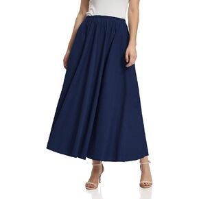 Soojun Women's Solid Cotton Linen Retro Vintage A-line Long Flowy Skirts