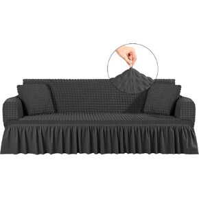 1 Sofa Slipcover and 2 Pilllow Cover Set Sofa Couch Cover with Skirt Durable Washable High Elastic Stretchable Furniture Protector(Ivory,L)