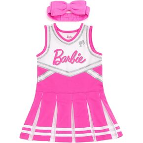 Barbie Girls Cheerleader Dress and Bow Outfit Set Toddler to Big Kid Sizes (2T - 14-16)