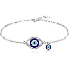 Fenthring Evil Eye Anklet Evil Eye Anklets Sterling Silver Blue Evil Eye Ankle Bracelets for Women Adjustable Greek Turkish Lucky Amulet