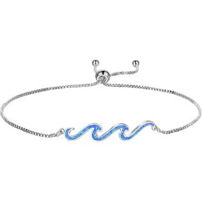 YFN Wave Anklet Sterling Silver Ocean Wave Layered Anklet Wave Beads Ankle Bracelet Beach Jewelry for Women Gifts (wave opal anklet)