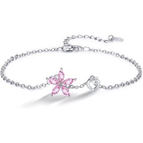 Midir&Etain 925 Sterling Silver Crystal Flower Bracelet for Women Christmas Birthday Jewelry Gift