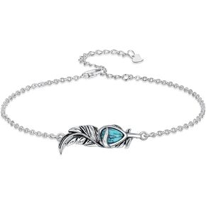 Feather Bracelet 925 Sterling Silver Turquoise Bohemian Feather Anklet Bracelets Boho Jewelry for Women Christmas Birthday Gifts