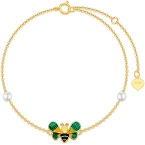 SISGEM 10k Gold Honey Bee Anklet for Women, Real 10 Carat Gold Jewelry Ankle Bracelet Gifts for Animal Lover, 9.4"-11"
