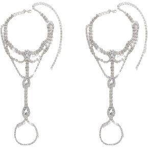 Kokoma Rhinestone Foot Chain Barefoot Sandals Anklets for Women Shiny Cubic Zirconia Anklet with Toe Ring Beach Summer Ankle Bracelets Foot Chain Jewelry