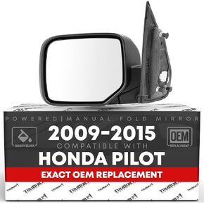 استبدال المرآة الجانبية للسائق - متوافق مع 2009-2015 هوندا Pilot - تعديل مدعوم ، مدفأ ، أضعاف يدوي ، زجاج مسطح - أسود ناعم ، 16H5P - OEM 76258SZAA11ZF ، HO1320248