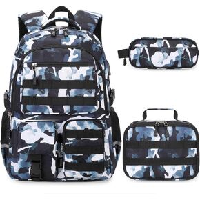 Camo Backpack for Boys, Tactical Boys Backpack for School, Kids Backpack With Lunch Box Pencil Case USB Charging Port Military Army School Bags for Boy Teens Kids Elementary Middle High School