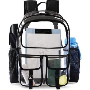 حقيبة ظهر واضحة للمدرسة ، Clear Clear Bookbag Duty Duty Drictparent Backpacks 17 '' Bare See من خلال Bag for Boys Girls-Black in Kuwait