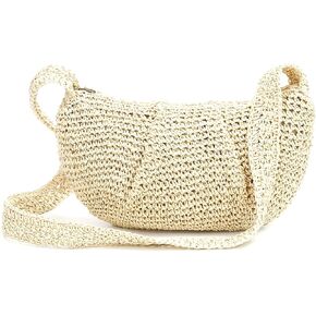 Herald Small Pleated Dumpling Straw Woven Crossbody Bag for Women, Ruched Handmade Summer Beach Shoulder Purse Handbag