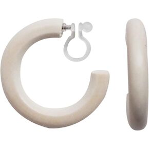 MiyabiGrace Elegant Thick White Wood Invisible Clip On Hoop Earrings for Women Brown Comfortable Large Hoop Non Pierced Earrings