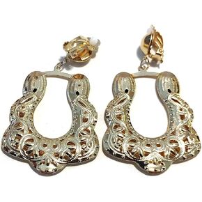 Clip-on Earrings Square Bamboo Hoops 2.5 inch Earrings Filigree Style